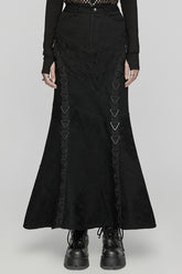 Black Stitching Mesh Triangular Buckle Women's Punk Fishtailed Skirt